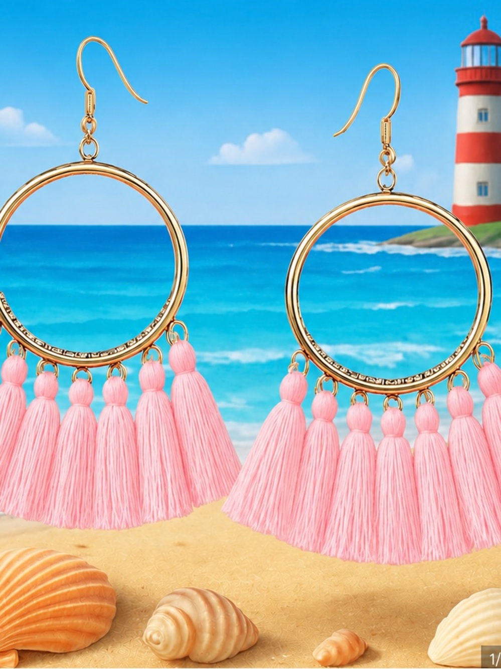 Pink Tassel Hoop Earrings